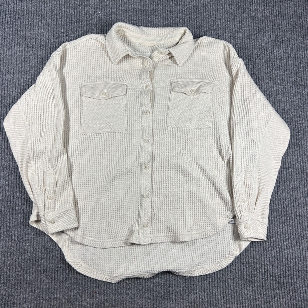 Aerie Shirt Womens XXS Cream Waffle Knit Button Down Long Sleeve Pocket Shacket
